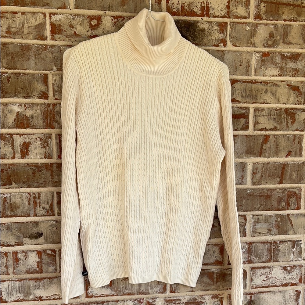 Anne Klein Sport Cream Cable Turtleneck Sweater
